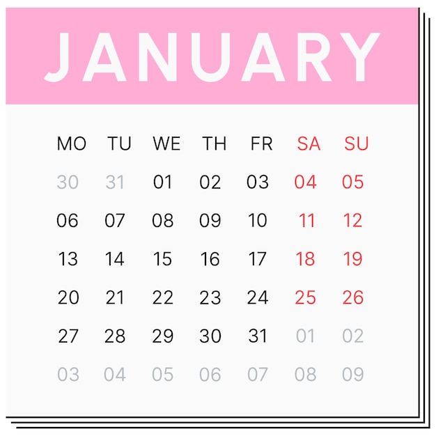 Illustration du calendrier mensuel pour 2025