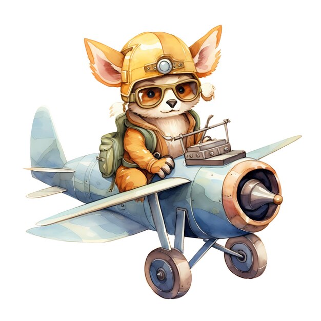 PSD l'illustration du clip d'un avion vintage de cute funny fox