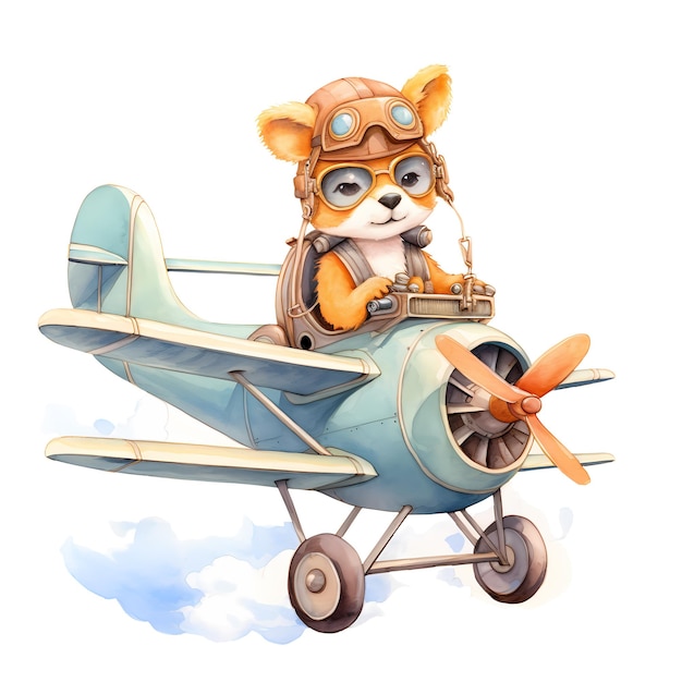 PSD l'illustration du clip d'un avion vintage de cute funny fox