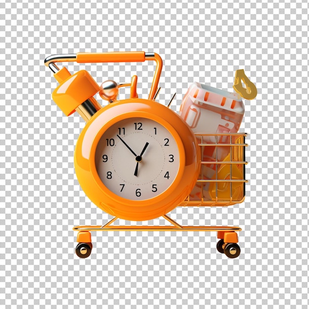 PSD une illustration du concept de panier d'achat temps pour faire du shopping en ligne