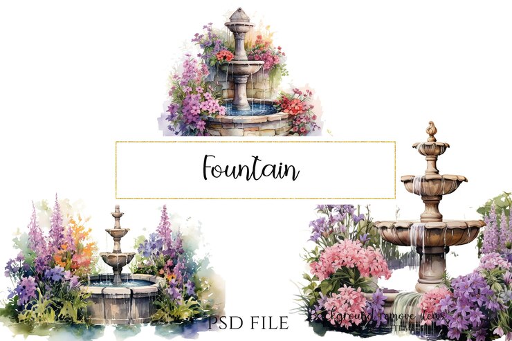 Illustration du jardin de la fontaine Clipart PSD PNG fichier de haute qualité