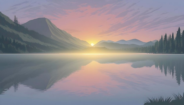 PSD illustration du paysage du lac et de la montagne