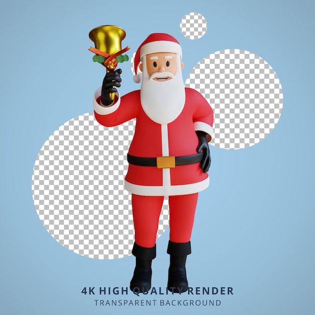 Illustration du personnage 3D de la mascotte du père noël tenant la cloche