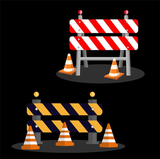 Illustration du vecteur de barrière de construction routière et du cône de circulation