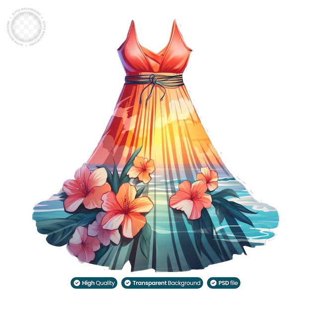 PSD illustration dynamique d'une conception de robe de plage