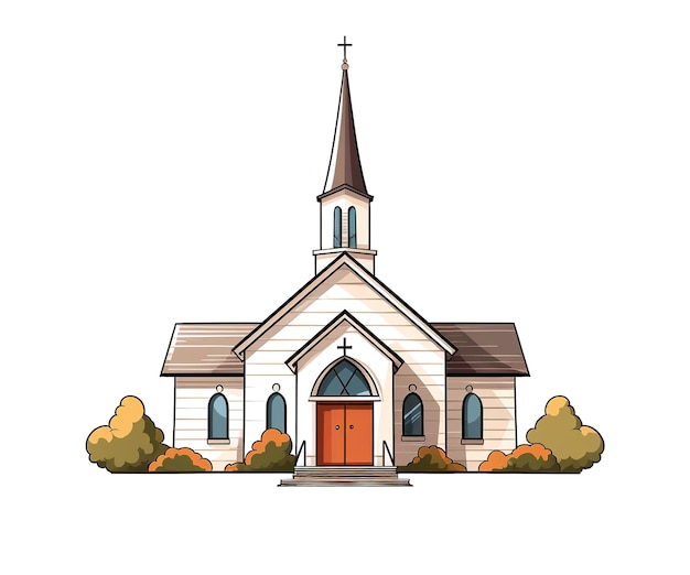 PSD illustration d'une église isolée sur fond blanc ai générative