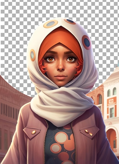 PSD illustration einer 3d-cartoonfigur einer muslimischen frau auf durchsichtigem hintergrund