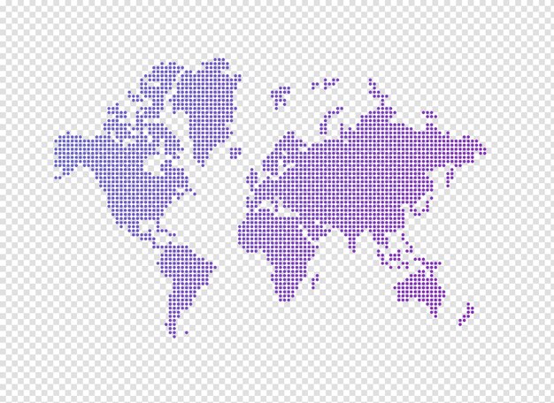 Illustration einer lila Weltkarte aus Punkten auf transparentem Hintergrund