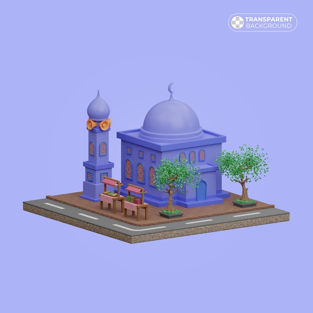 Illustration einer Moschee mit Menschen, die davor verkaufen