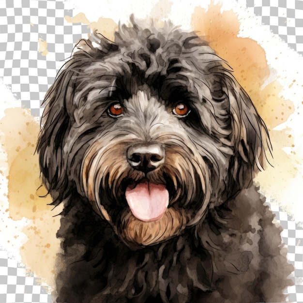 PSD illustration eines lockerhaarigen puli-hundes mit niedlichem ausdruck auf transparentem hintergrund