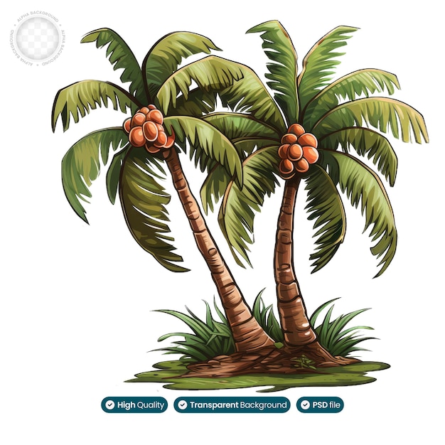 PSD illustration eines majestätischen kokosnussbaums, ein symbol für fülle und leben