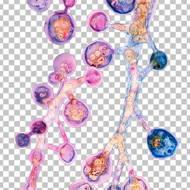 PSD illustration eines mikroskopischen pilznetzes, isoliert auf durchsichtigem hintergrund