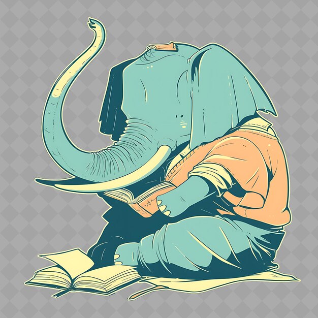 PSD une illustration d'un éléphant lisant un livre avec une longue corne