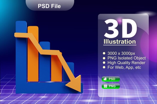 PSD illustration de l'entreprise de rendu 3d psd et de la boutique en ligne de l'icône de l'application graphique en hausse isolée