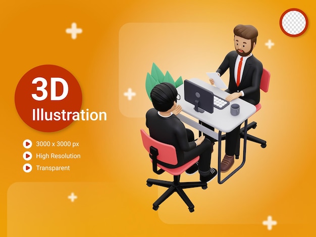 PSD illustration d'entrevue d'emploi 3d