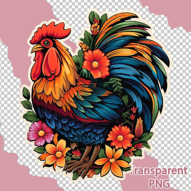 Illustration esthétique de coq floral sur fond transparent d'art vectoriel coloré