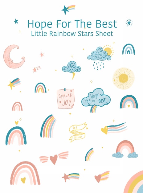 L'illustration des étoiles du soleil arc-en-ciel sur un fond clair