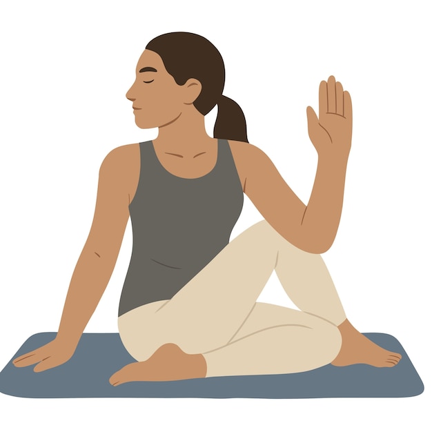 Illustration d'une femme assise dans une posture de torsion de la colonne vertébrale