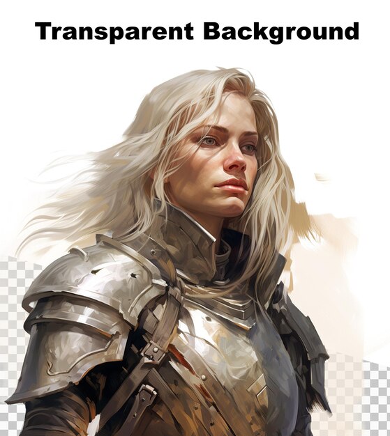 PSD une illustration d'une femme guerrière blonde en armure sur un fond transparent