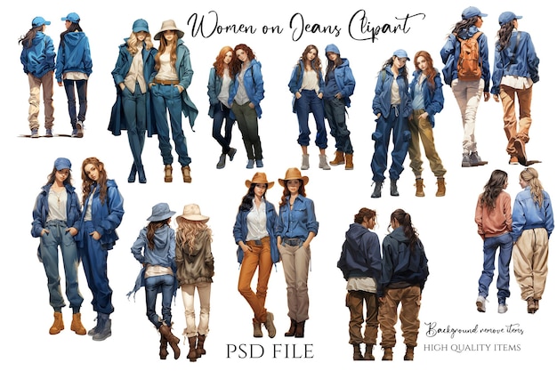 PSD illustration de femmes femmes amis style de mode illustration de vêtements à la mode