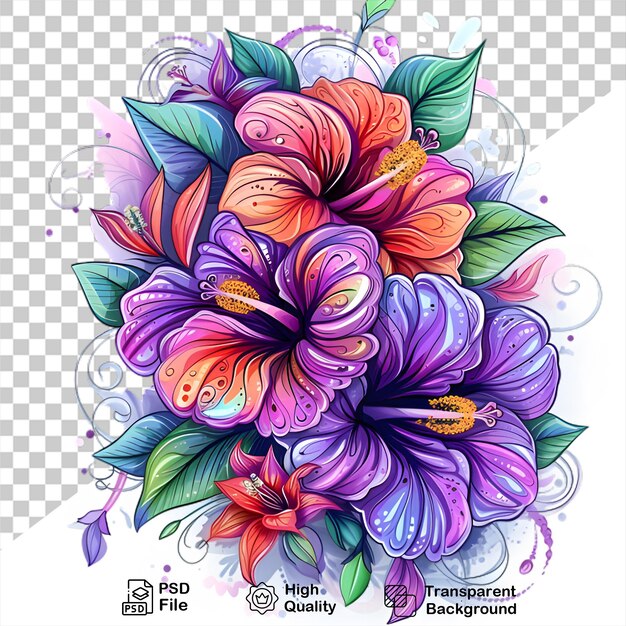 PSD illustration de fleurs colorées isolées sur un fond transparent incluent un fichier png