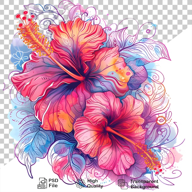 PSD illustration de fleurs colorées isolées sur un fond transparent incluent un fichier png