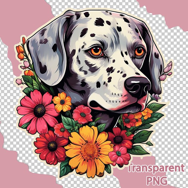 PSD illustration florale dalmatienne esthétique sur fond transparent d'art vectoriel coloré