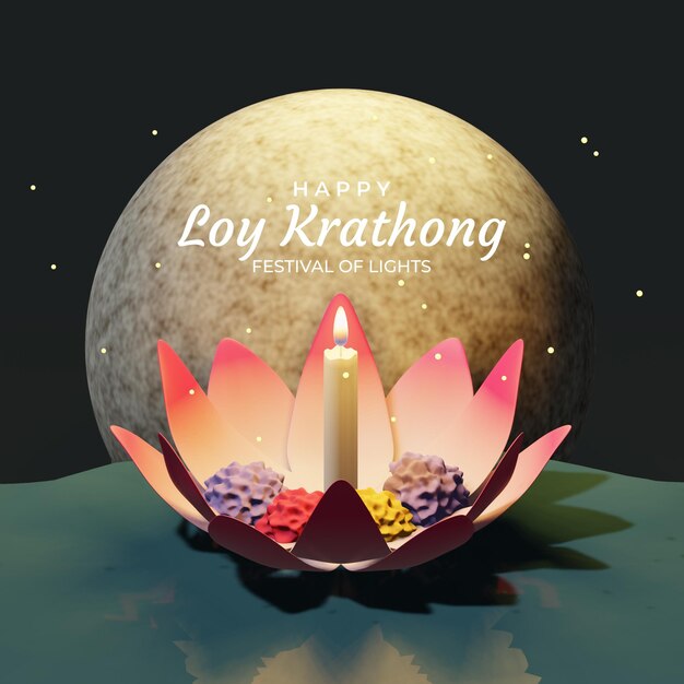 PSD illustration de fond de conception d'affiche de voyage de thaïlande de festival de loy krathong