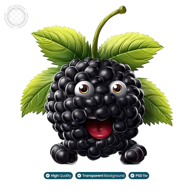 PSD d illustration d'un fruit blackberry excité