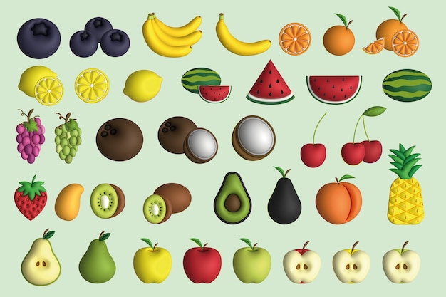 Illustration de fruits en 3D illustration de fruits colorés