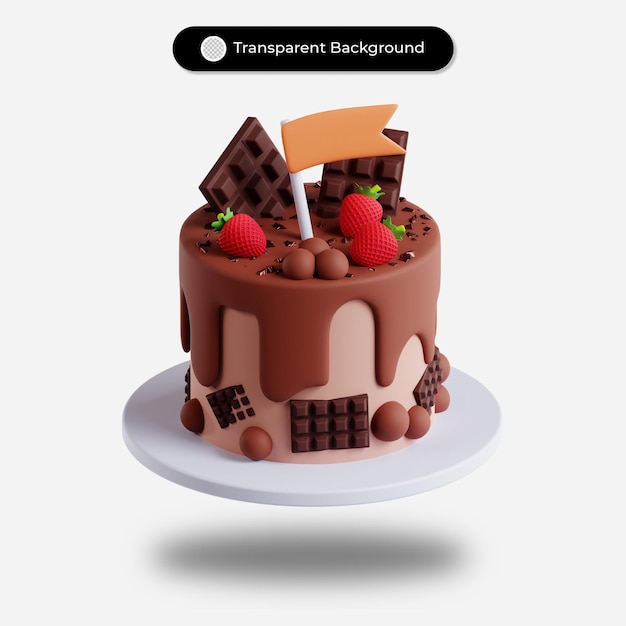 Illustration de gâteau au chocolat de rendu 3D avec garniture aux fraises
