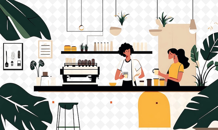 PSD une illustration graphique d'une cuisine avec un couple qui y cuisine