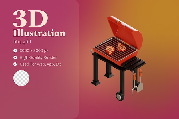 PSD illustration de gril barbecue avec grill machine 3d