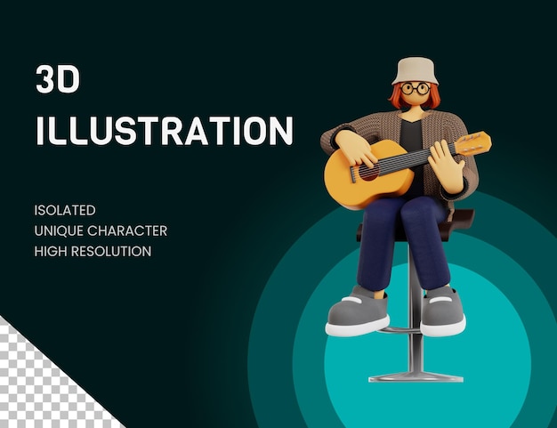 Illustration De Guitariste Fille 3d