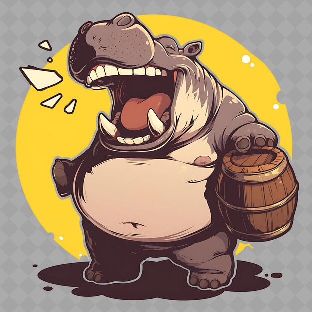 PSD une illustration d'un hippopotame avec un baril et un baril de bière