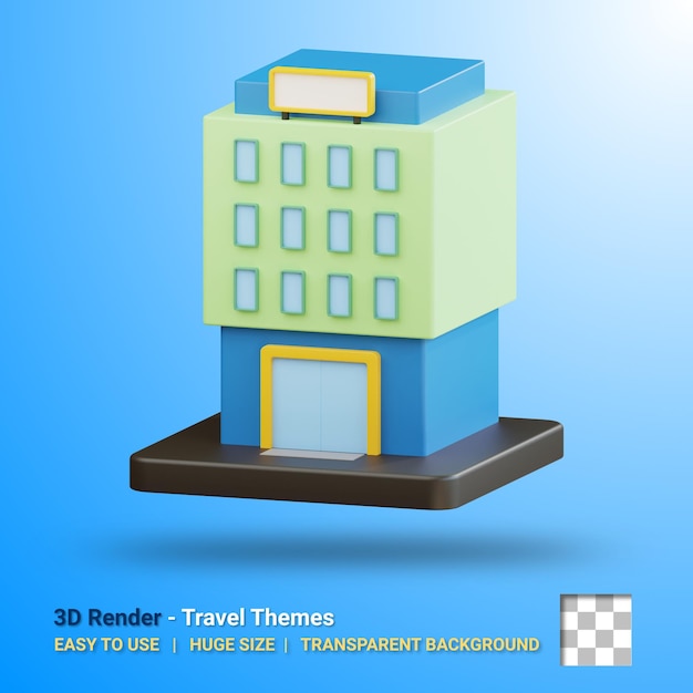 Illustration d'un hôtel en 3D avec un fond transparent