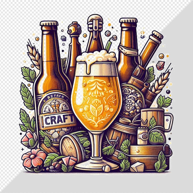 PSD illustration hyper réaliste bouteille de verre hop craft bière boisson isolée fond transparent