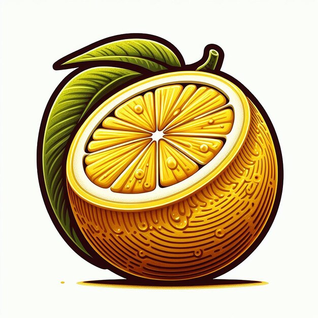 PSD illustration hyperréaliste d'un fruit d'art vectoriel citron citron d'agrumes jaune portrait