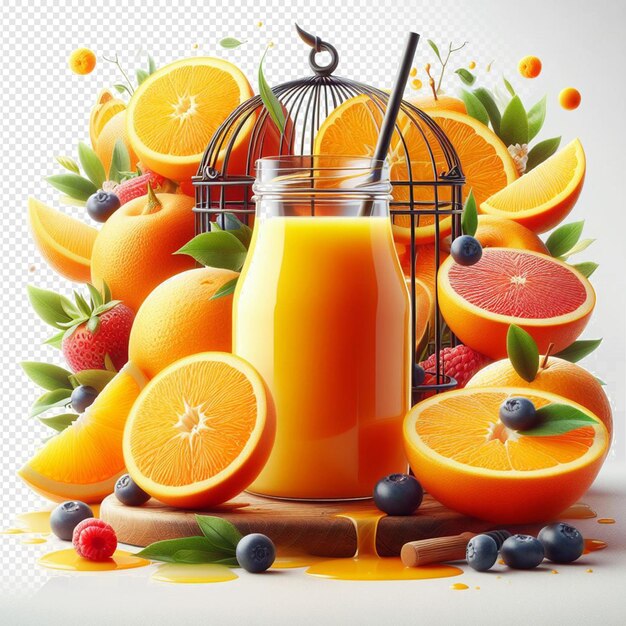 PSD une illustration hyperréaliste de la nutrition des fruits sains, du jus de pomme, du jus d'orange, d'un fond transparent