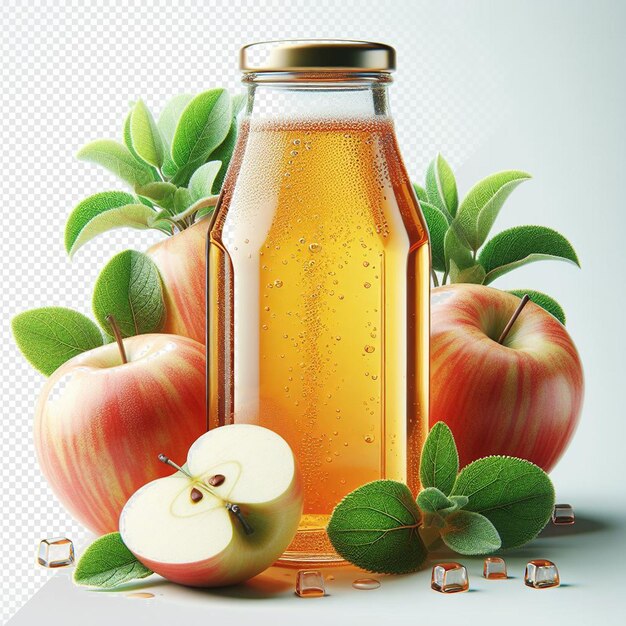 PSD une illustration hyperréaliste de la nutrition des fruits sains, du jus de pomme, du jus d'orange, d'un fond transparent