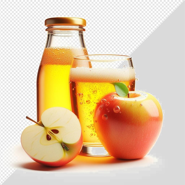 PSD une illustration hyperréaliste de la nutrition des fruits sains, du jus de pomme, du jus d'orange, d'un fond transparent