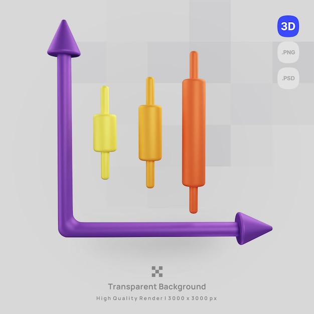 PSD illustration d'icône 3d barre de stock de graphique de données de rendu avec fond transparent