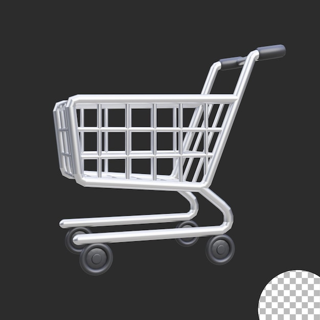 PSD illustration d'icône 3d de caddie avec la couleur argentée métallique