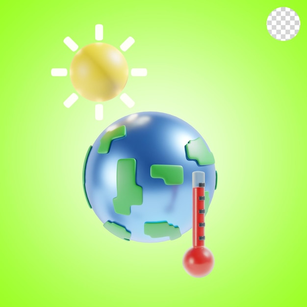 PSD illustration de l'icône 3d du réchauffement climatique