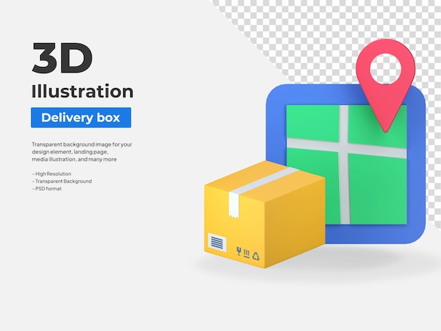 Illustration de l'icône 3d de l'emplacement de la carte du colis de livraison