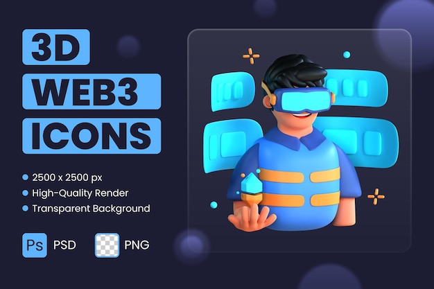 illustration d'icône 3d jeu de technologie de métaverse de réalité virtuelle