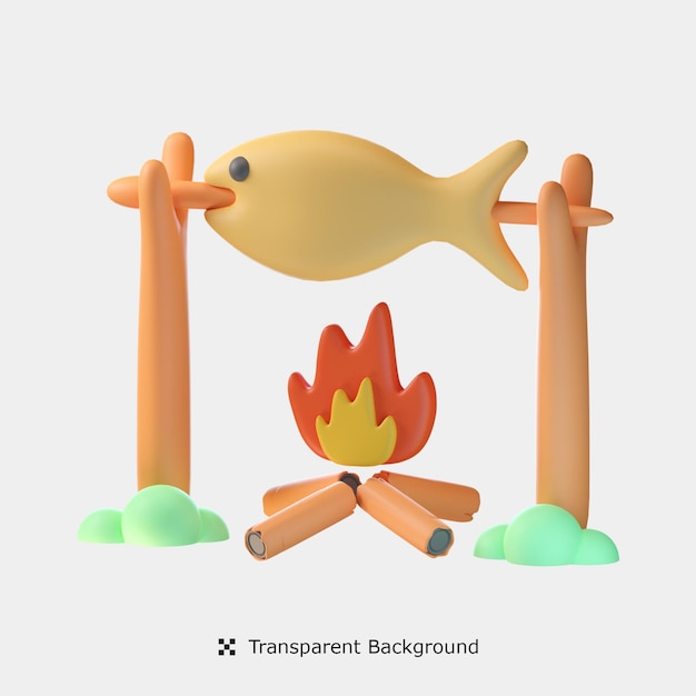 Illustration d'icône 3d de poisson grillé