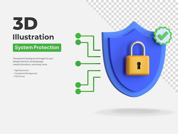 Illustration d'icône 3d de verrouillage sécurisé de protection par mot de passe