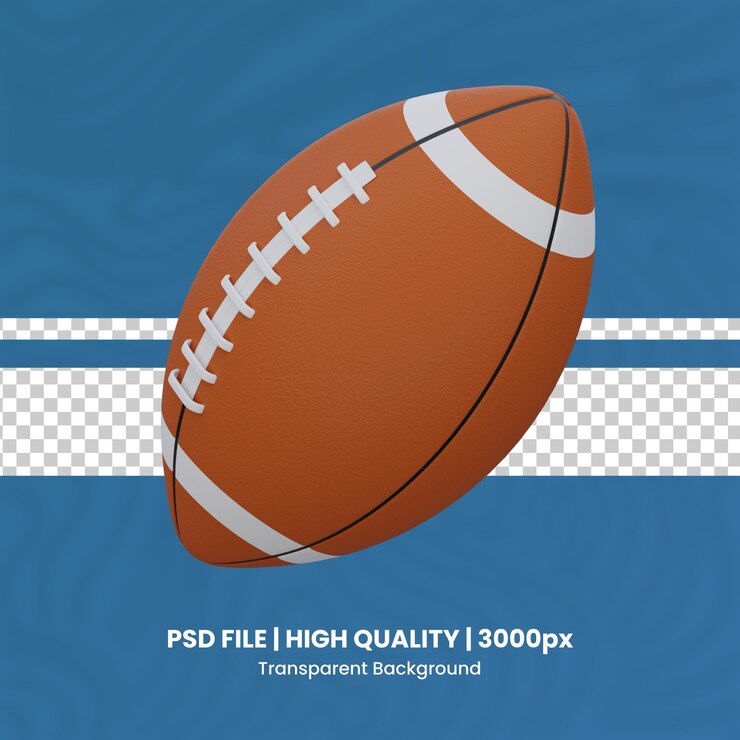 PSD illustration d'icône de football américain en 3d, fond transparent, ballon de sport en 3d.