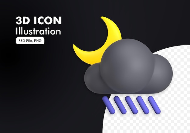 PSD illustration de l'icône météo 3d de pluie abondante de nuit